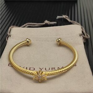 David Yurman Gold Cable Starburst Open Cuff Bracelet with Pavé Accents